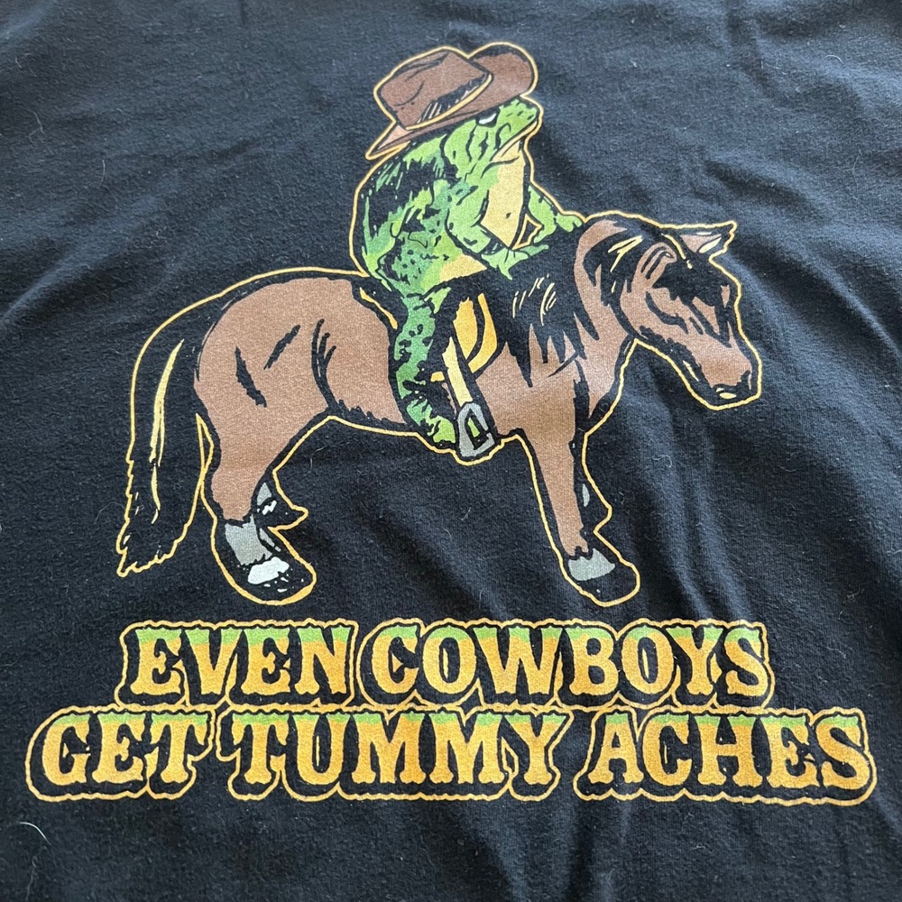 Shithead Steve Even Cowboys Get Tummy Aches Frog Horse Black Graphic T-Shirt XL